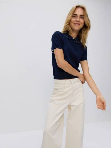 Reserved - Бавовняна сорочка поло - mid blue - 360IX-52X