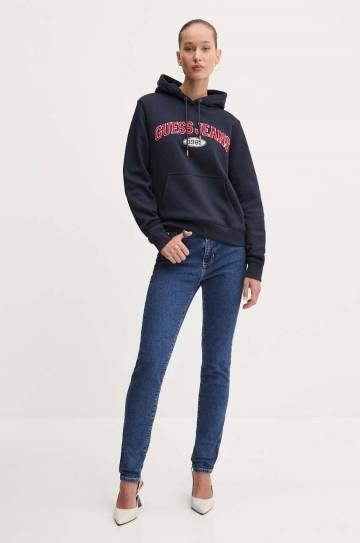 Кофта Guess Jeans женская цвет синий с капюшоном с аппликацией W4YQ09 KC811 Кофта Guess Jeans женская цвет синий с капюшоном с аппликацией W4YQ09 KC811