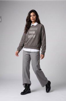 Світшот crewneck з блискучим написом - темно-сірий