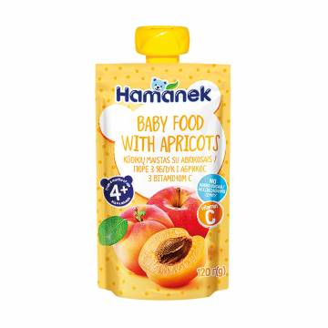 Детское фруктовое пюре Hamanek Яблоко с абрикосом, от 4 месяцев, 120 г Детское фруктовое пюре Hamanek Яблоко с абрикосом, от 4 месяцев, 120 г