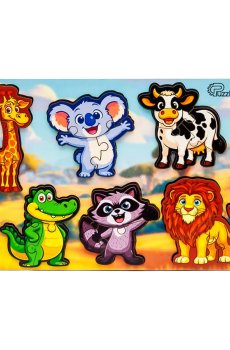 Деревянный сортер PuzzleOk Умный мир. Дикие животные, 18 деталей, от 3 лет, 21*14 см (Puz-88750)