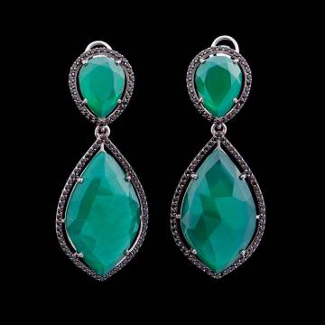 Золотые серьги с агатом и шпинелью 14050538 Золотые серьги с агатом и шпинелью 14050538