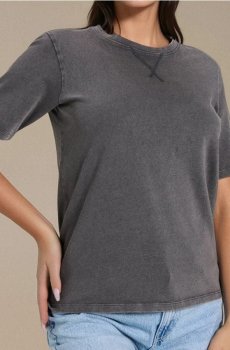 Бавовняна футболка з вареним ефектом - темно-сірий