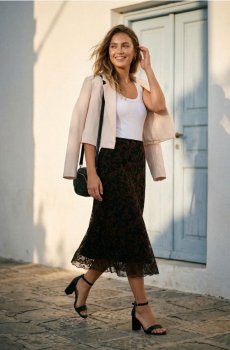 Спідниця міді з рослинним принтом - чорний