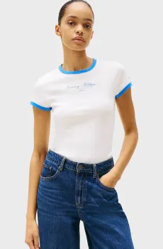 Женская белая футболка SLIM SCRIPT Белый S Tommy Hilfiger WW0WW44581
