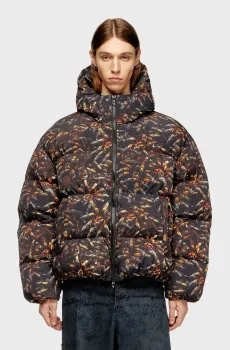 Мужская темно-коричневая куртка с узором W-SPIDER Коричневый 46 Diesel A18760 0AJFX