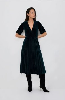 Reserved - Велюрова сукня з плісуванням - синьо-зелений - 947GA-67X