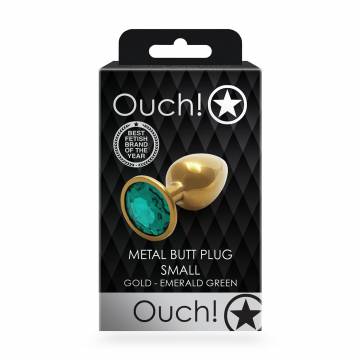 Металлическая анальная пробка Ouch! Round Gem, размер S, золотисто-изумрудная, 1 шт Металлическая анальная пробка Ouch! Round Gem, размер S, золотисто-изумрудная, 1 шт