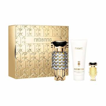 Парфюмированный набор женский Rabanne Fame (парфюмированная вода, 80 мл + лосьон для тела, 100 мл + парфюмированная вода, 4 мл) Парфюмированный набор женский Rabanne Fame (парфюмированная вода, 80 мл + лосьон для тела, 100 мл + парфюмированная вода, 4 мл)