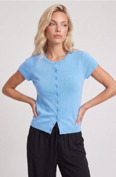 В’язана кофта на ґудзиках з коротким рукавом - light blue