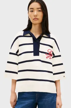 Женское белое поло в полоску FULL NEEDLE Белый XS Tommy Hilfiger WW0WW49616