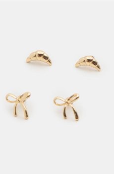 Сережки з бантиками та круасанами 2 pack - золотий