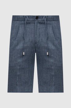 Синие шорты из шерсти, шелка и льна