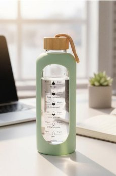 Скляна пляшка з мотиваційною шкалою - блідо-зелений