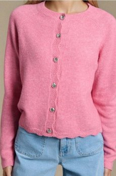 Кардиган з декоративними гудзиками та домішкою вовни - пастельний рожевий