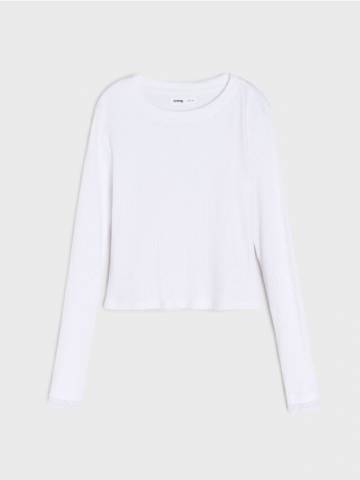 Рифлена блузка з довгим рукавом - білий