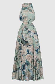 Зеленое платье в принт с открытой спиной
