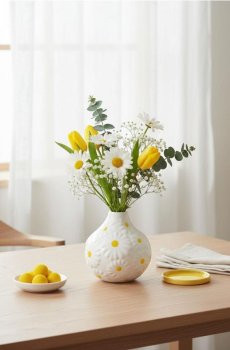 Керамічна ваза з мотивом ромашок - різнобарвний