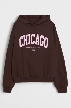 Бавовняне худі з написом "Chicago" - темно коричневий