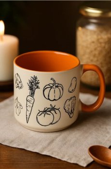 Кам’яна кружка з принтом овочів - білий