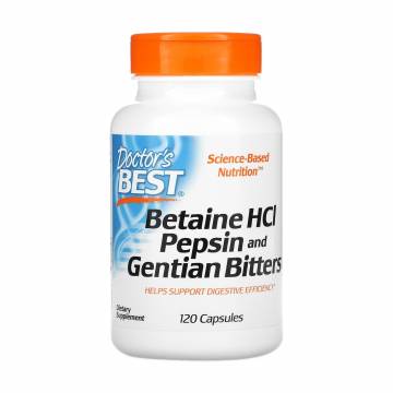 Бетаин гидрохлорид + пепсин Doctors Best Betaine HCl Pepsin & Gentian Bitters, 120 капсул