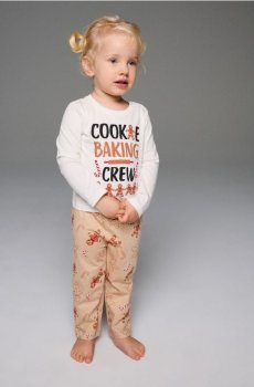 Двокомплектна різдвяна піжама з мотивом пряників - кремовий