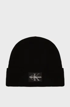Мужская черная шапка MONO LOGO PATCH BEANIE WARM Черный ONESIZE Calvin Klein K50K512455