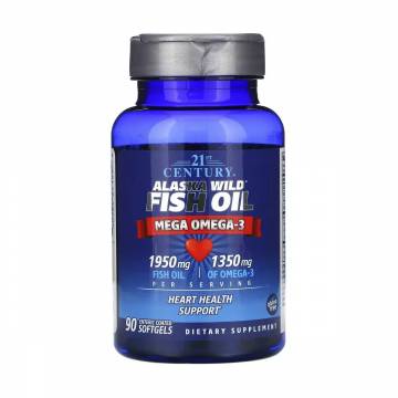 Омега-3 21st Century Alaska Wild Fish Oil Mega Omega 3, 90 желатиновых капсул Омега-3 21st Century Alaska Wild Fish Oil Mega Omega 3, 90 желатиновых капсул