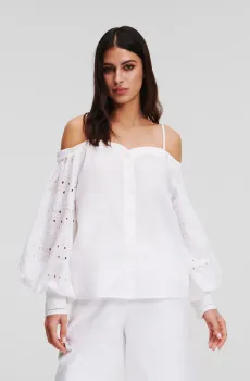 Женская белая блуза OFF SHOULDER EMBROIDERY Белый 46 Karl Lagerfeld 241W1608