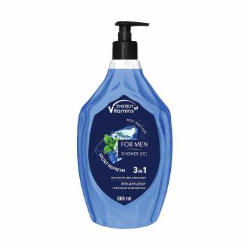 Мужской гель для душа Energy of Vitamins Shower Gel Sport Refresh 3 In 1 с ментолом и бергамотом, 800 мл Мужской гель для душа Energy of Vitamins Shower Gel Sport Refresh 3 In 1 с ментолом и бергамотом, 800 мл