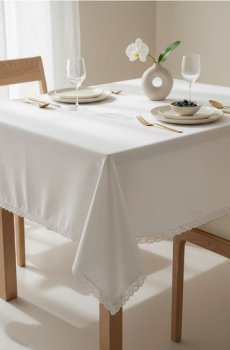 Бавовняна скатертина з мереживом - білий