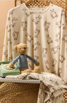 Двохчастинна велюрова піжама - кремовий