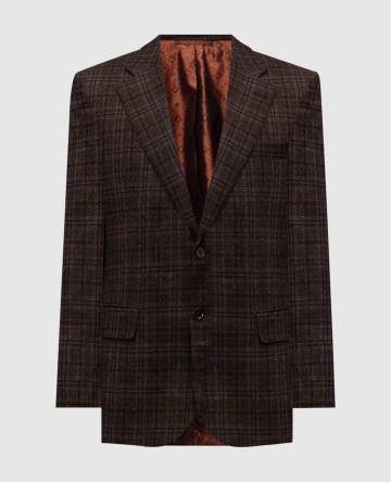 Коричневый пиджак из шерсти в клетку