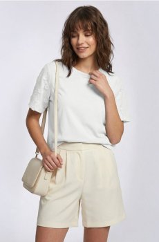 Бавовняна блузка з вишивкою - кремовий