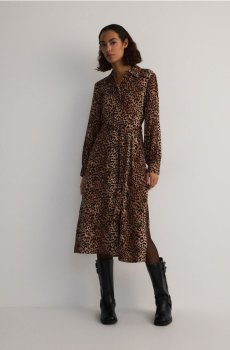 Reserved - Сукня-сорочка міді з віскози - бежевий - 7253Z-80X