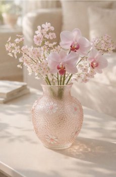 Текстурна ваза з квітковим візерунком - пастельний рожевий
