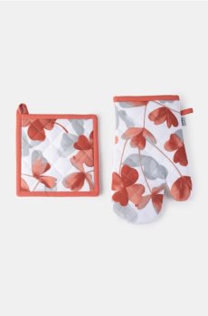 Кухонна рукавиця та прихватка з рослинним мотивом - перцевий червоний