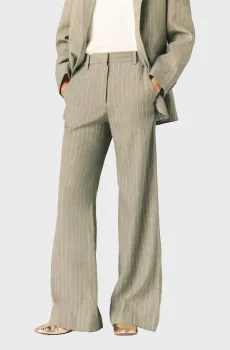 Женские оливковые льняные брюки в полоску Оливковый 34 MAJE MFPPA00829_Khaki