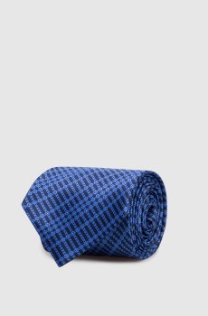 Синий галстук из шелка в геометрический узор
