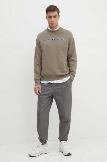 Хлопковая кофта Armani Exchange мужская цвет бежевый с аппликацией 6DZMBA ZJADZ Хлопковая кофта Armani Exchange мужская цвет бежевый с аппликацией 6DZMBA ZJADZ