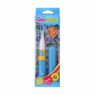 Детская электрическая зубная щетка Brush-Baby Go-Kidz голубая, с наклейками, 1 шт Детская электрическая зубная щетка Brush-Baby Go-Kidz голубая, с наклейками, 1 шт