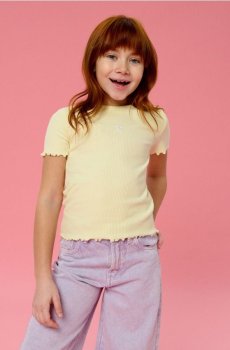 Футболка з трикотажу в рубчик - світло-жовтий