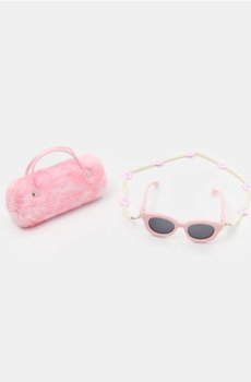 Набір: сонцезахисні окуляри з намистинним ланцюжком і футляром зі штучного хутра - різнобарвний