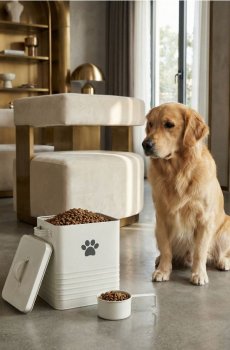 Металевий контейнер для корму для тварин - білий