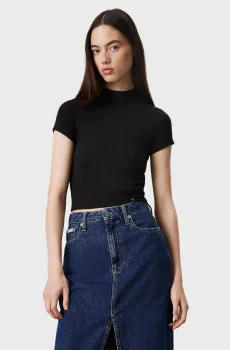 Женский черный топ WARM TEXTURE RIB MOCKNECK TOP Черный L Calvin Klein Jeans J20J225017
