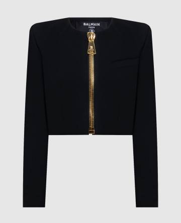 Черный укороченный жакет из шерсти Черный укороченный жакет из шерсти