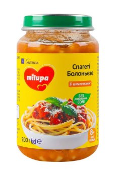 Детское овощное пюре Milupa Спагетти Болоньезе, с макаронами и говядиной, от 8 месяцев, 200 г