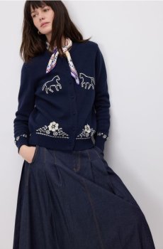 Reserved - Бавовняний кардиган з вишивкою - темно-синій - 150JX-59X