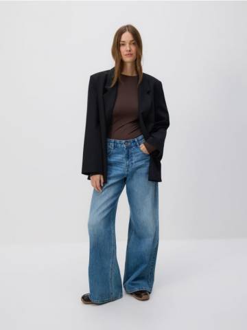 Reserved - Гладкий лонгслів - темно коричневий - 3379P-89X