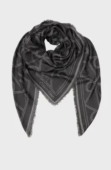Женский черный платок с узором CONTRAST Черный ONESIZE Calvin Klein LV04F8077G